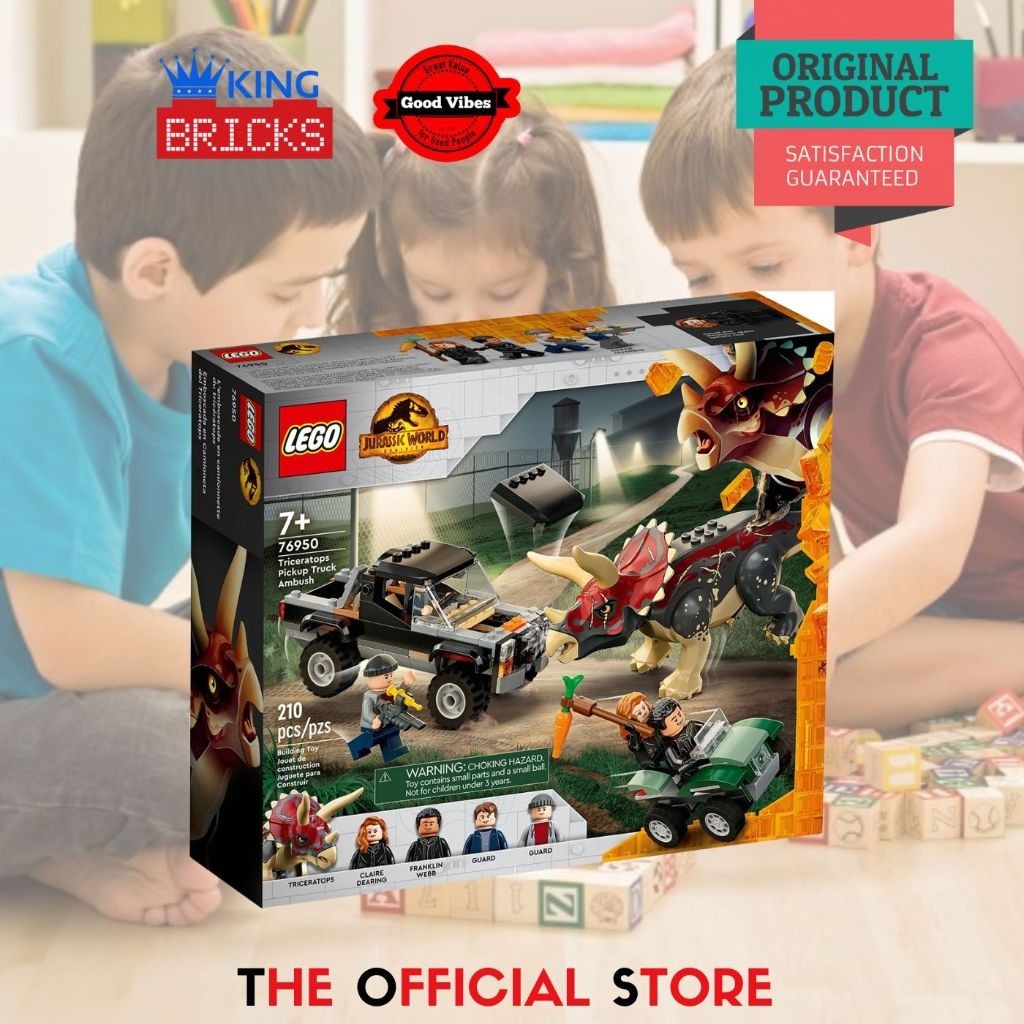 KingToys88 Mainan LEGO Original JURASSIC WORLD 76950 Triceratops Pickup Truck Ambush  - Mainan Anak 