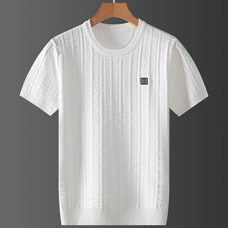 Baju Kaos Polo Knit Rajutan Kasual Tebal Lengan Pendek Anti-Pilling