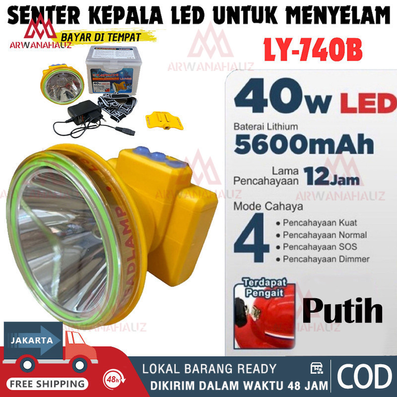 Senter kepala LED untuk menyelam LS-740 Senter Kepala Selam Diving Cahaya Putih 40W Dimmer Mitsuyama