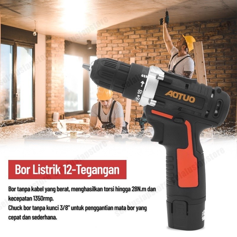 ID 12V BOR MESIN ELEKTRIK DRILL 10MM SET REVERSIBLE MESIN BOR TANGAN LISTRIK
