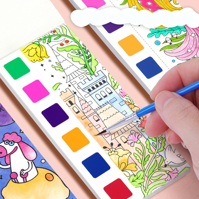 

24pages Children's Watercolor Coloring Book,Drawing Toys For Thanksgiving, Easter, Christmas Gifts, With Built-in Watercolor Pen