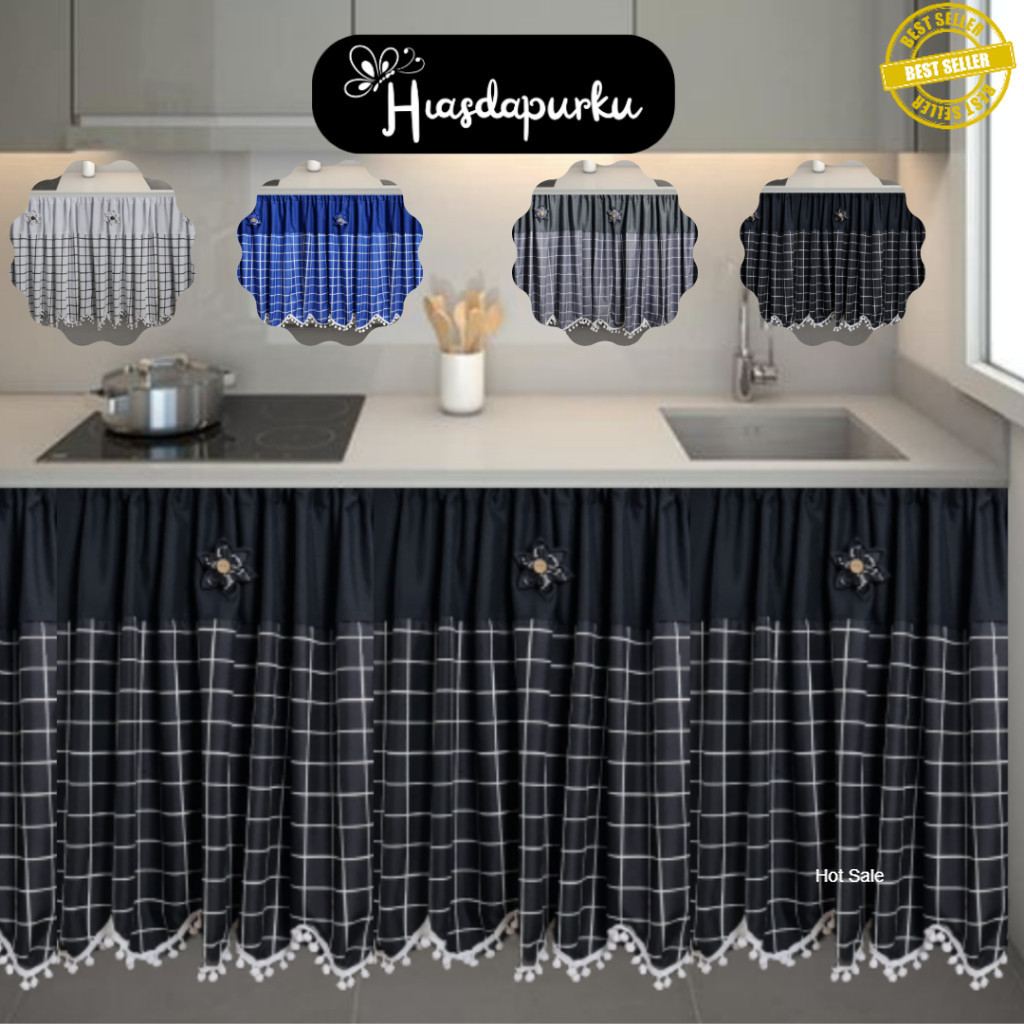 Gorden Kolong Dapur/Tirai Kolong Dapur/Hordeng Kolong Model Kotak Estetik