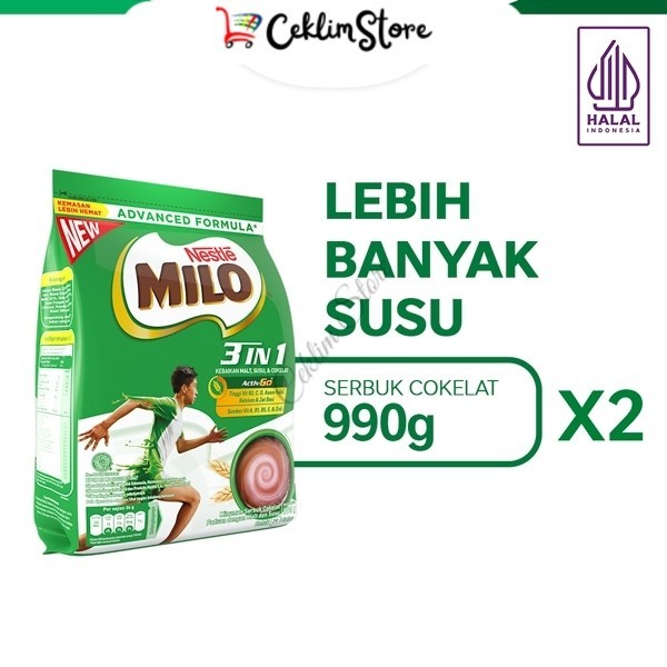 

MILO 3in1 ACTIV-GO Susu Coklat Pouch 990 Gr x 2pcs