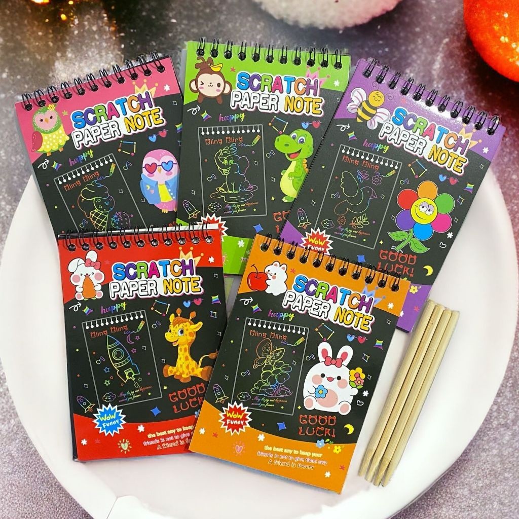 

SMM-Buku Sketsa Warna-warni Scratch Book Grafiti Kertas Mini Tulis Gores Gambar DIY Sscratch Paper Note Black Cardboard Mini Hadiah Alat Tulis Mainan Edukasi