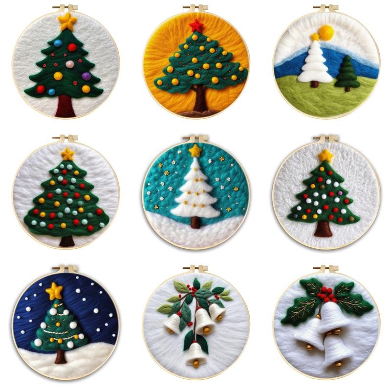 

CHENISTORY Needle Felting Painting Kit Christmas Tree Patterns Needle Felting For Beginners Wool Felting Set Frame DIY Craft