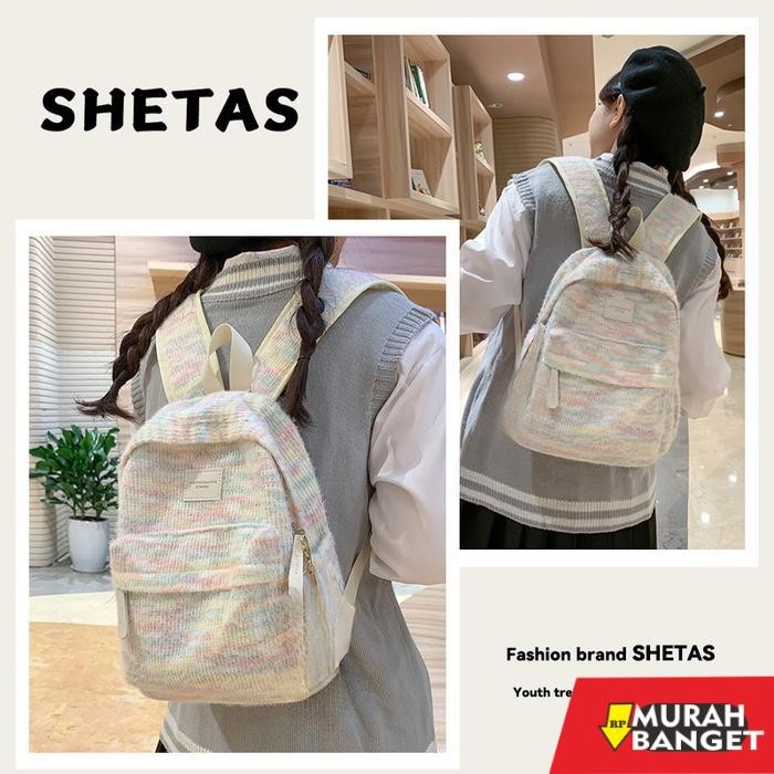 tas ransel wanita import Pelangi mewah rajutan Tas Ransel Mini Tas Travelling Wanita Ransel Lucu Min