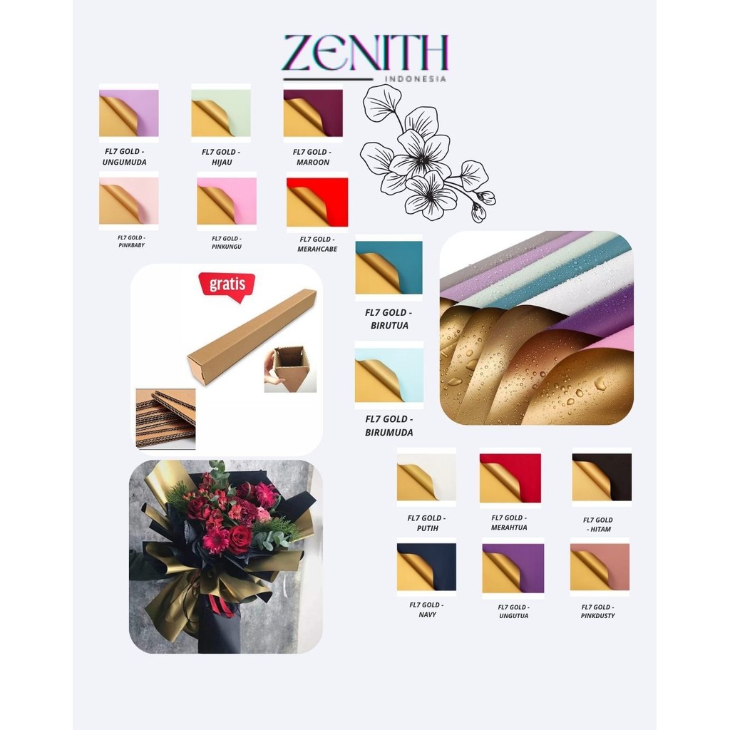 

Zenith - FL7 GOLD 5Lembar-Kertas Bunga Buket Dua Warna Gold/Kertas Buket Bunga Florist Cellophane Bi Color Gold