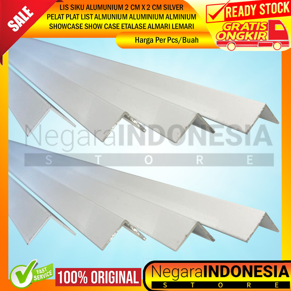 Siku Lis Aluminium 2 cm x 2 cm List Etalase Rak Silver Almunium Alminium Lemari Kanal Ch Kanopi Siku