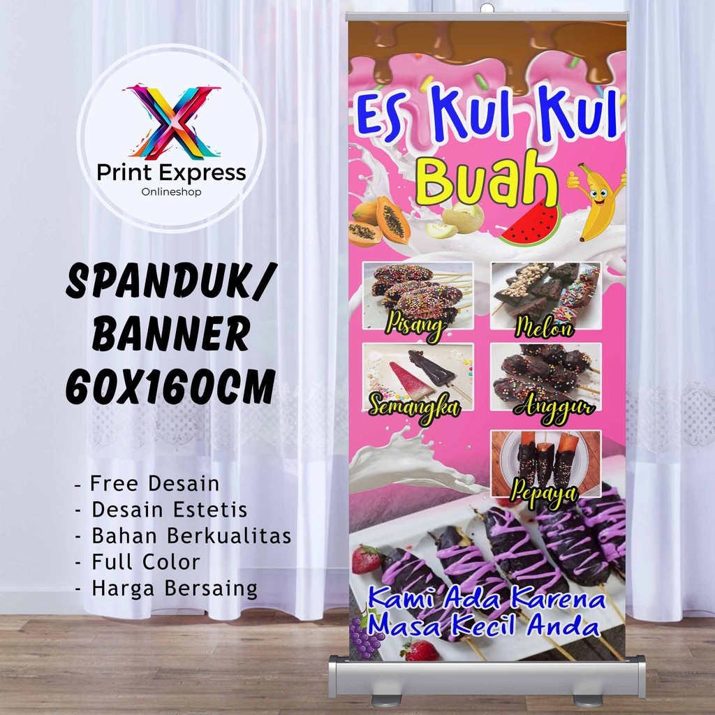 Cetak Spanduk Street Food Es Kulkul Buah Buahan Fresh 60x160 Cm Bisa Rekues Free