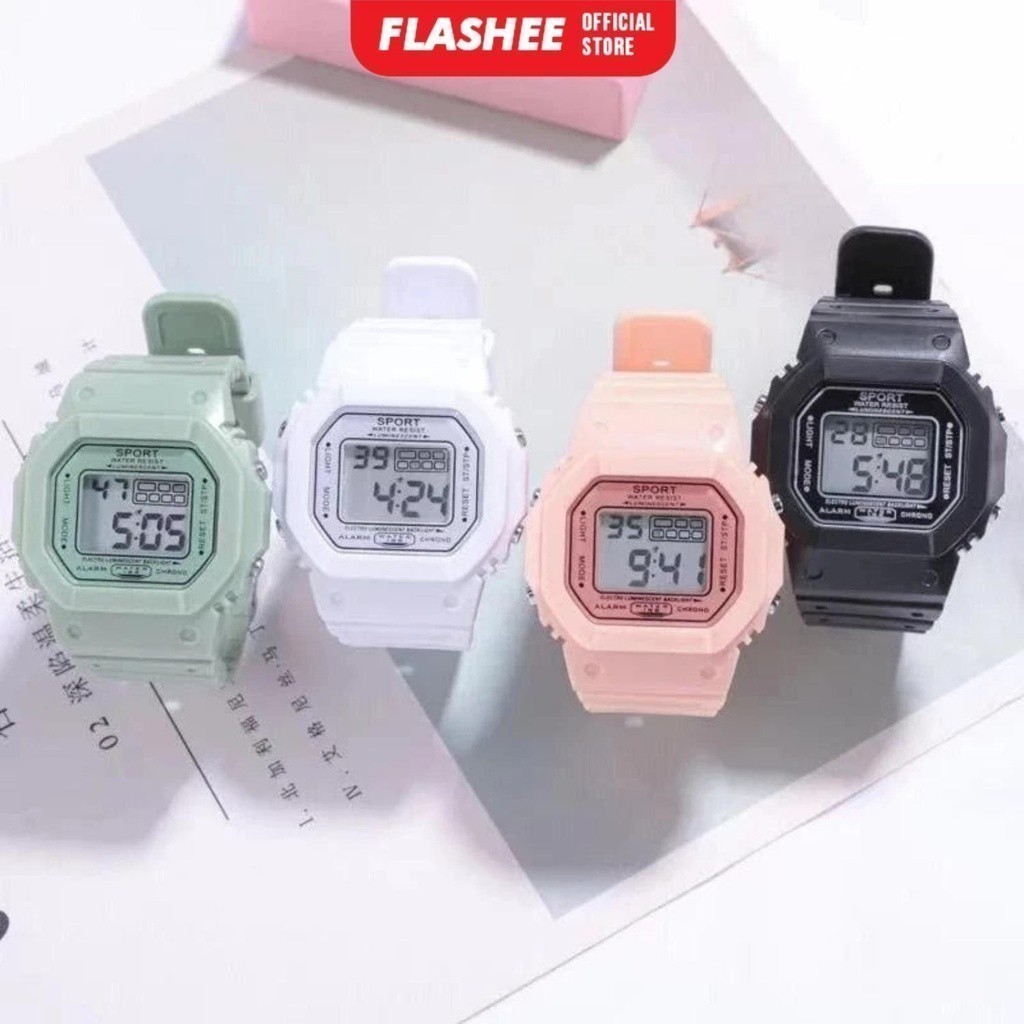 Jam Tangan Digital Rubber Sport Bulat LED Wanita Pria Digital Sport Bulat LED Anak Dewasa