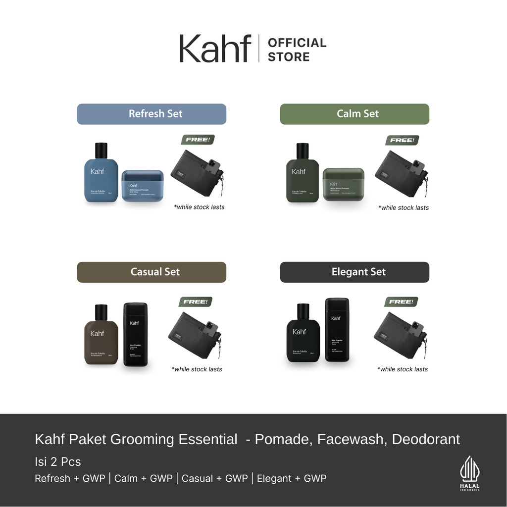 [SPECIAL EDITION : JUMAT BERKAHF] Kahf Paket Grooming Essential isi 2 - Eau de Toilette (EDT), Pomad