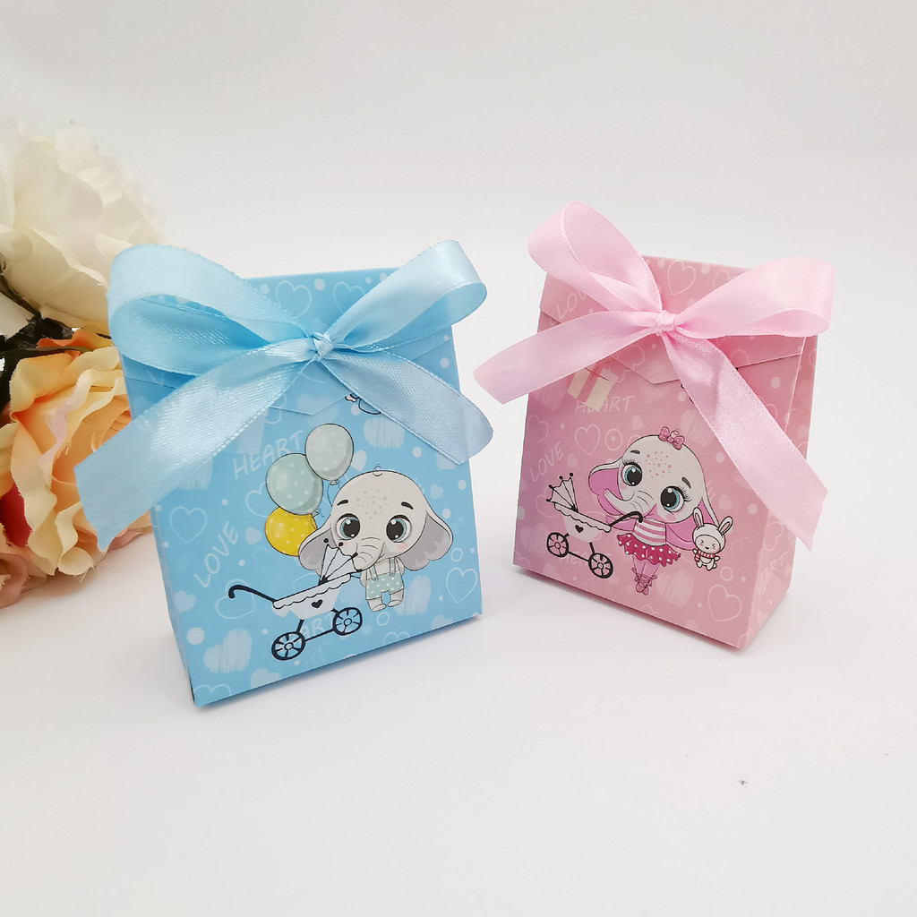 

10Pcs Blue Pink Baby Elephant Favor Box For Kids Birthday Party Candy Gift Boxes Treat Kids Birthday Favors Cookie Crack Boxes
