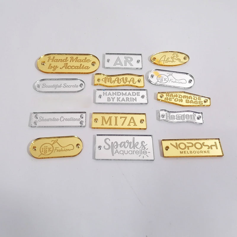 

Personalized Hand Made Tags Clothing DIY Gift Rectangle Acrylic Handcraft Label for Handmade By Clothes Brand Name Custom Logo