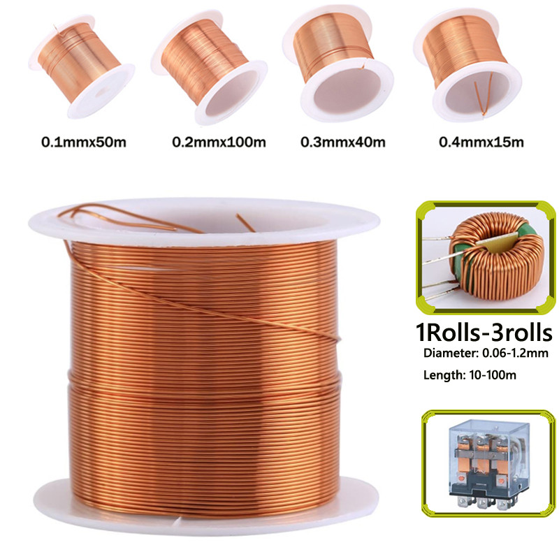 1-3Rolls copper lacquer wire 0.06mm -1.2mm Cable Copper Wire Magnet Wire Enameled Copper Winding Wir