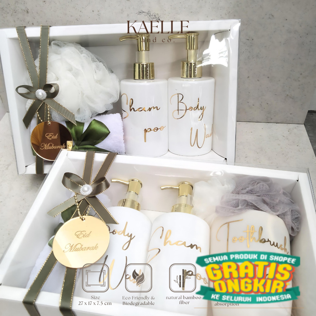 

Kaelle and Co. - Cyra | Hampers Kado Gift Hadiah Souvenir Idul Fitri / Birthday / Wedding / Natal Christmas / Imlek / Perpisahan Kerja / Hampers Botol refill sabun mandi/ keluarga oleh oleh