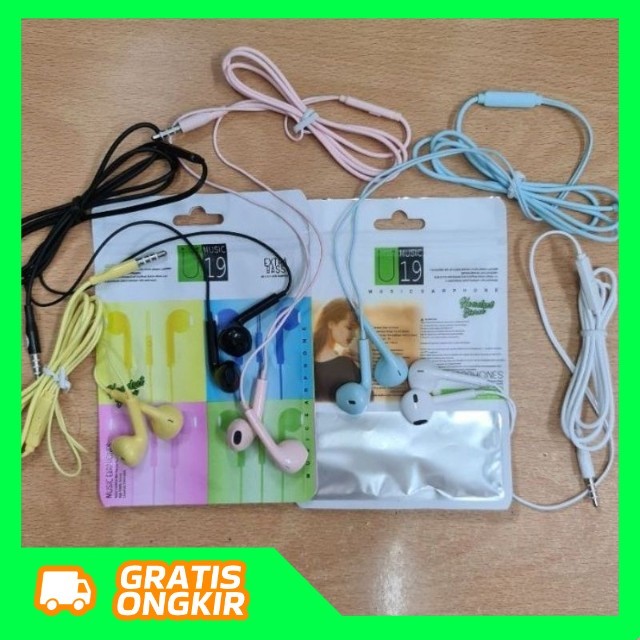 HANDSFREE HEADSET U19 PACKING PLASTIK MACARON HEADSET HANDSFREE U19