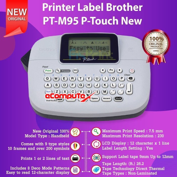 

PRINTER LABEL BROTHER PT-M95 LABEL PRINTER HANDY LABEL MAKER SERI M-TAPE - ORIGINAL GARANSI RESMI