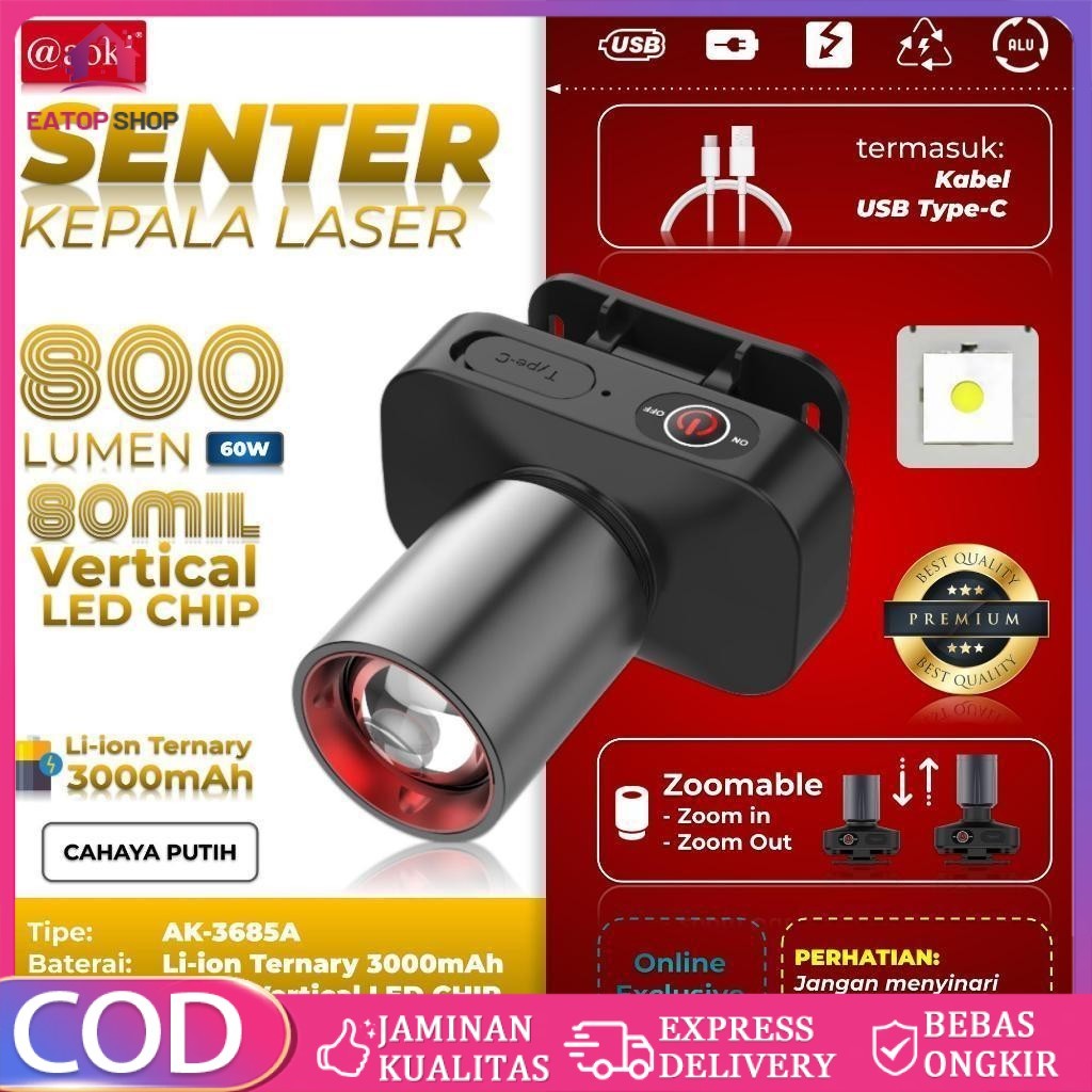 SENTER KEPALA AOKI LED ZOOM AK-3685A & AK-3686K 60W / AOKI HEADLAMP AOKI AK-3685A & AK-3686K 60 Watt