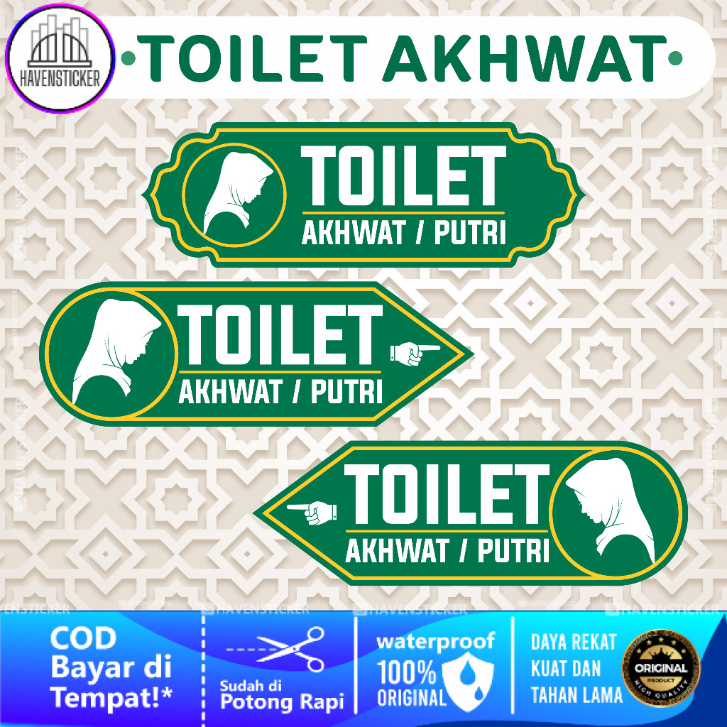 

Stiker Vinyl Petunjuk Arah Tempat Toilet Akhwat / Putri / Wanita Laminasi Kilat