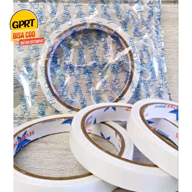 

GPRT Double Tape Seven Star 12mm Isolasi Putih Bolak Balik 12 mm Lakban 1/2 Inch