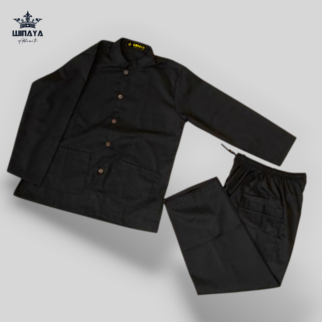 Satu Set Baju Kemeja Pangsi Anak Tk Sd Koko Hitam Polos Lengan Panjang Adat Sunda