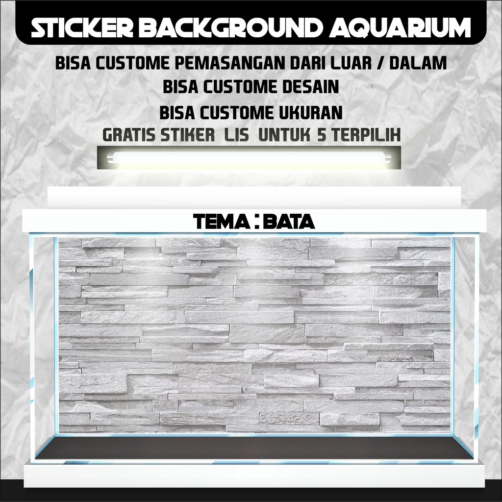 sticker wallpaper background aquarium belakang 3d tema gambar batu bata 3d