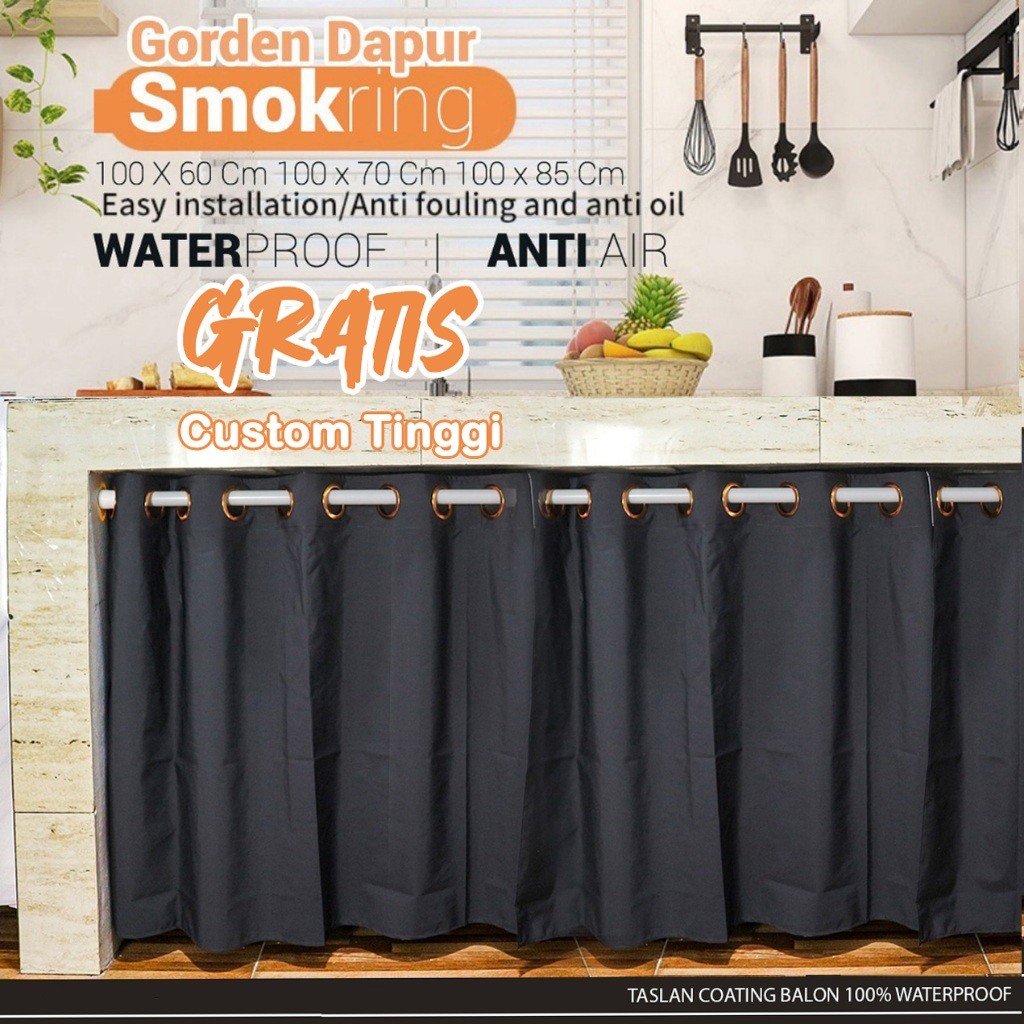 Gorden Kolong Dapur Smokring Waterproof Anti Air–Tirai Penutup Bawah Kompor Meja Dapur