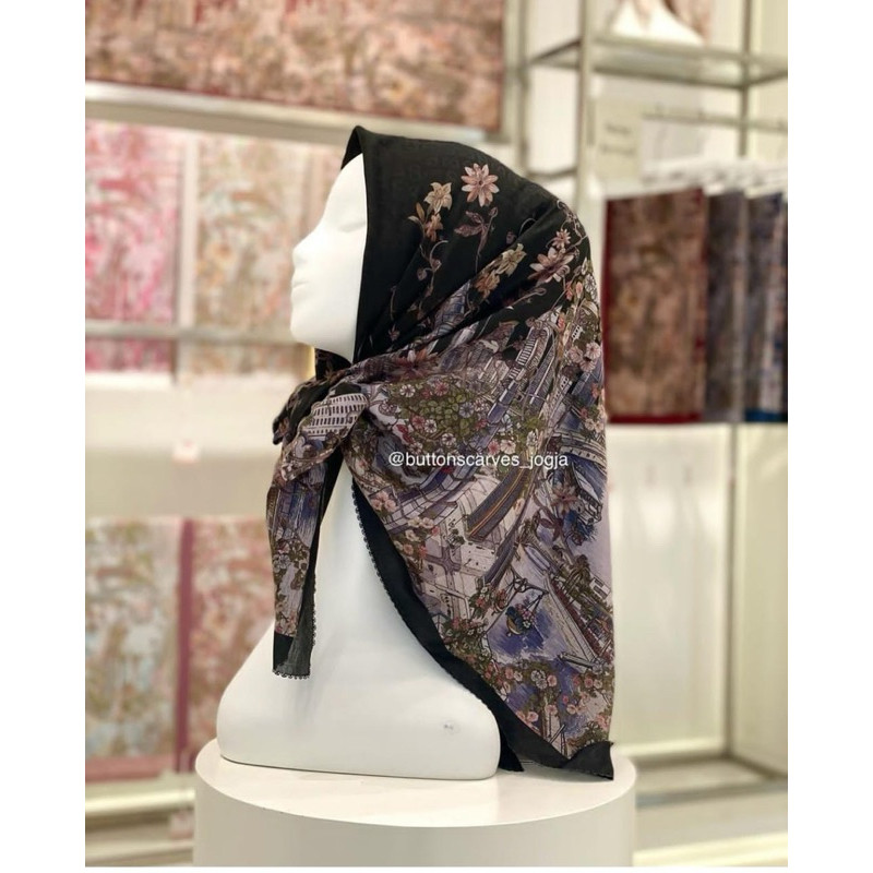 HIJAB BUTTON SCARVES JILBAB SEGI EMPAT BUTTON VOAL PREMIUM PLAT B DAN POUCH BYHAMARA