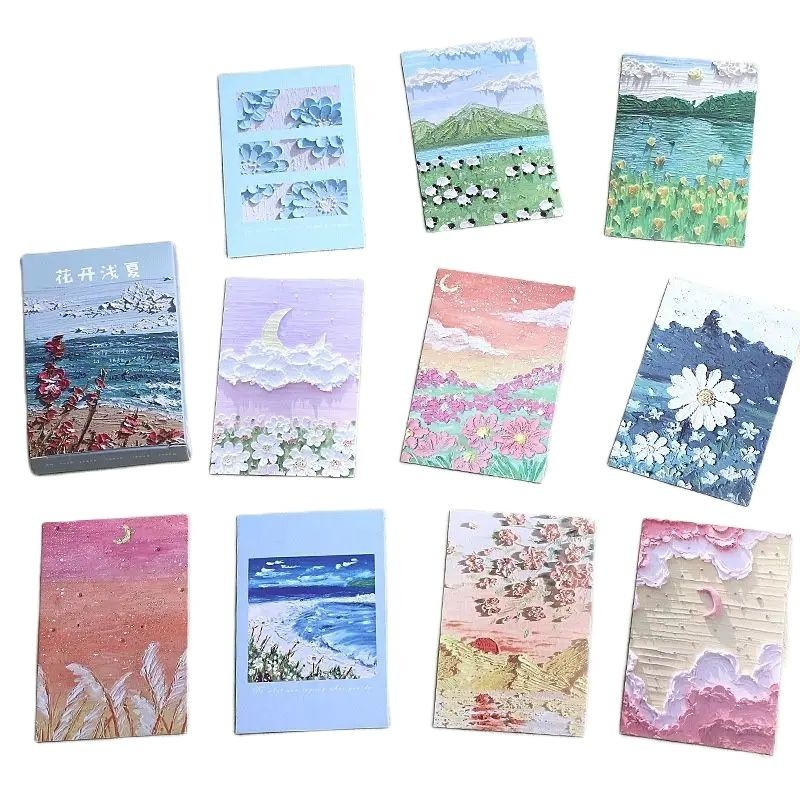 

28 Pcs/Set Flowers Bloom In Shallow Summer Lomo Card INS Style Oil Painting Landscape Mini Postcard Message Blessing Cards