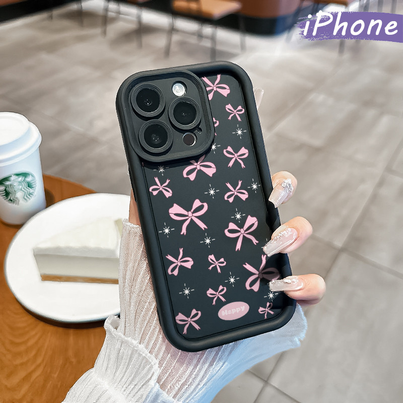 Coquette Pita Silicone SoftCase iPhone 13 15 11 12 14 Pro Max XR X Xs Soft Polos Hitam TPU Tebal Cas
