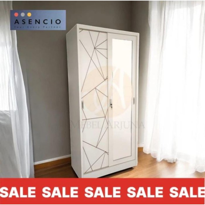 Lemari Pakaian Besi Sliding Geser Pintu 2 Pintu 90 Asencio Ew 15-1 Promo Murah Sale