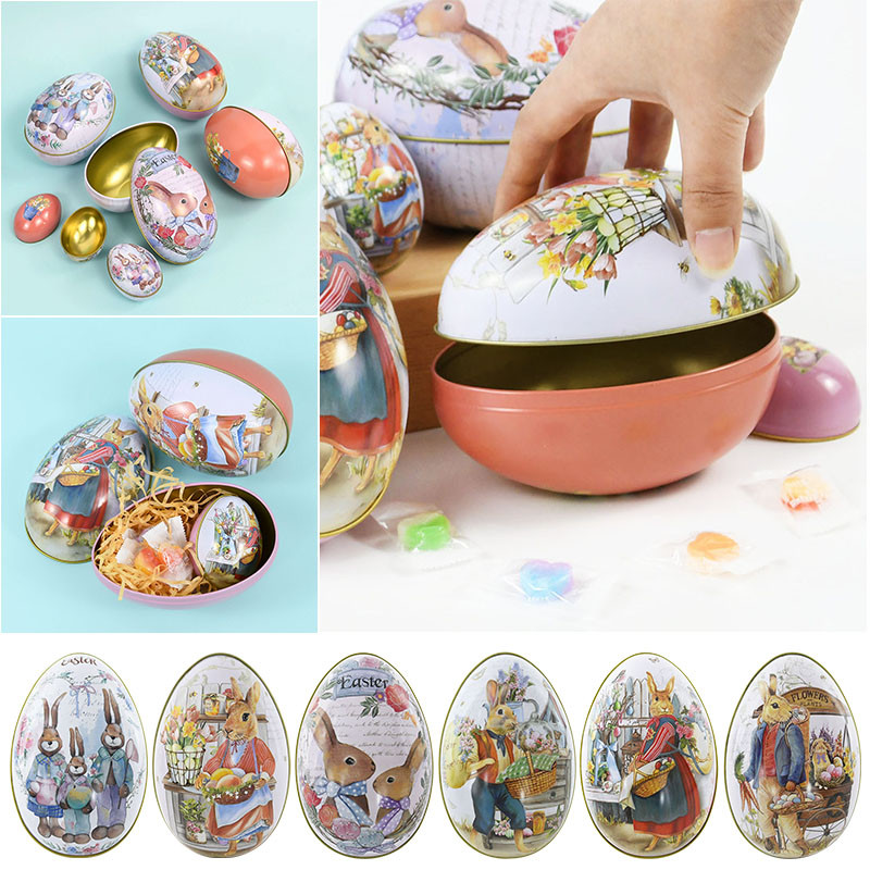 

12/6cm Candy Box Metal Easter Eggs Easter Gift Boxes Cartoon Spring Bunny Rabbit Family Birthday Baby Shower Party Decorations