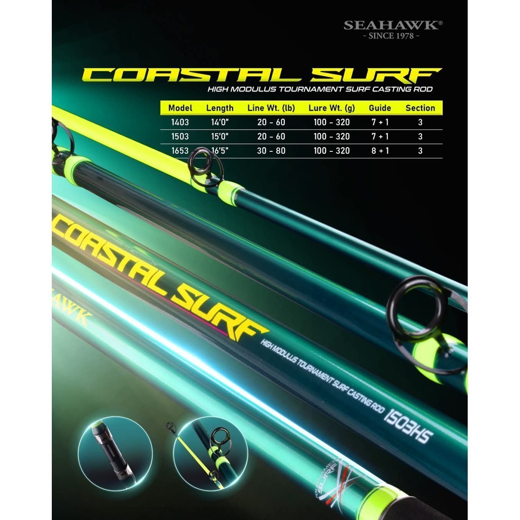 SEAHAWK Joran Pasiran Spinning Coastal Surf (Sambung 3) - Surf Rod