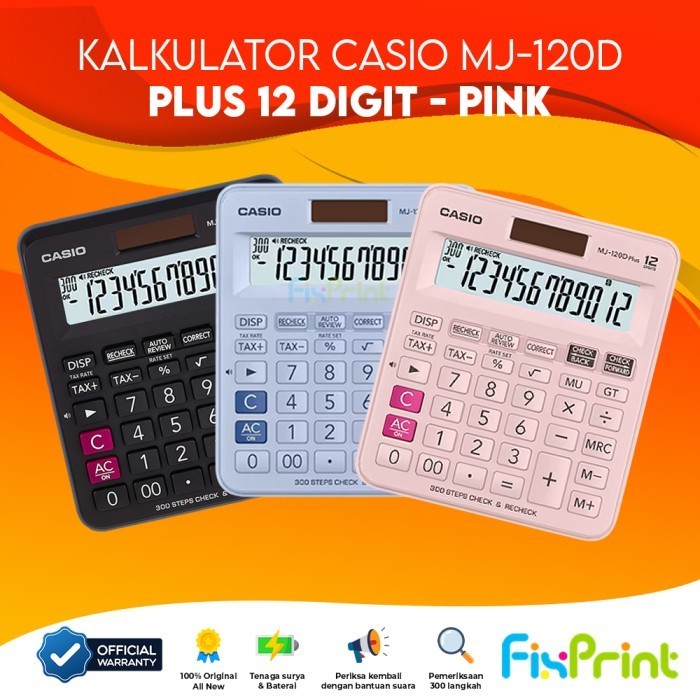 

Kalkulator Casio MJ 120D Plus 12 Digit Calculator Desktop Check Correct 12 Digits Kalkulator Meja Mini MJ-120D Black Pink Light Blue Original Bergaransi Resmi