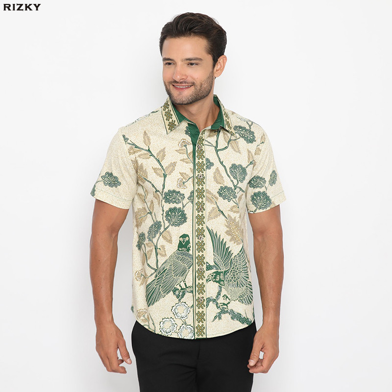 Evercloth Rizky Kemeja Batik Pria Kemeja Batik Pria Atasan Couple Hem Batik Lengan Pendek