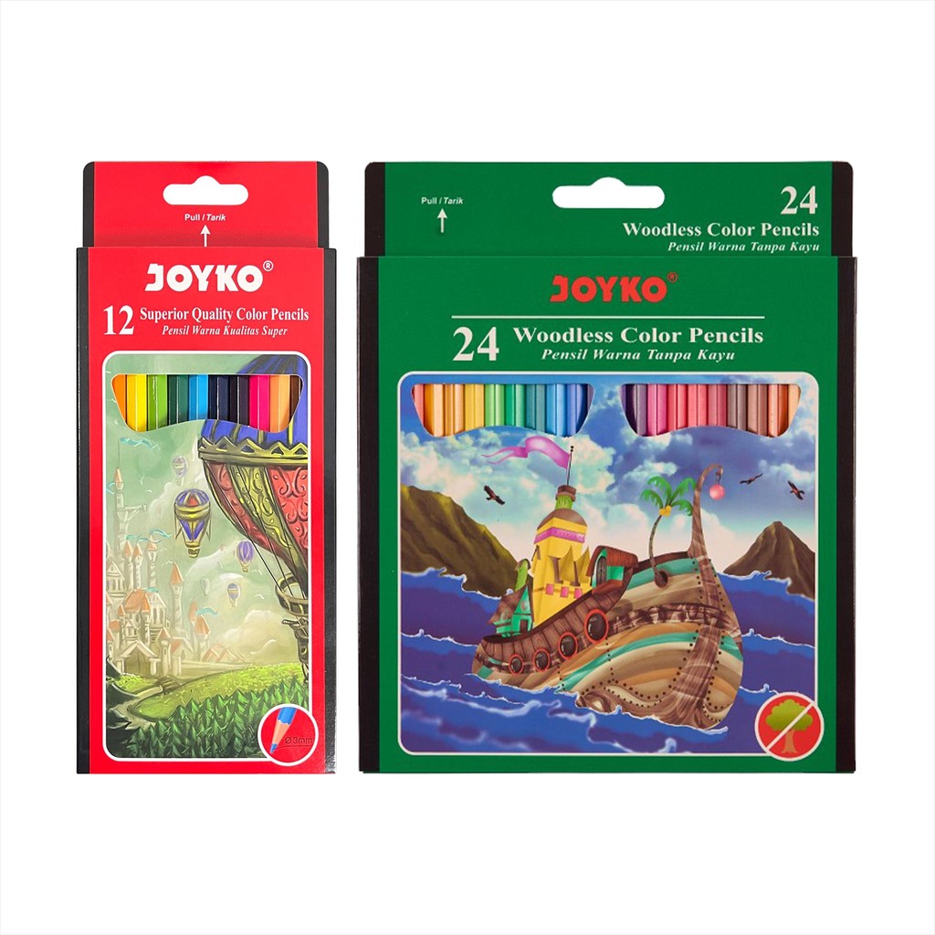 

NA JOYKO Pensil Warna 12 24 Warna / Woodless Color Pencils Hexagonal Grips Joyko Panjang isi 24 Pcs CP-104 CP-100