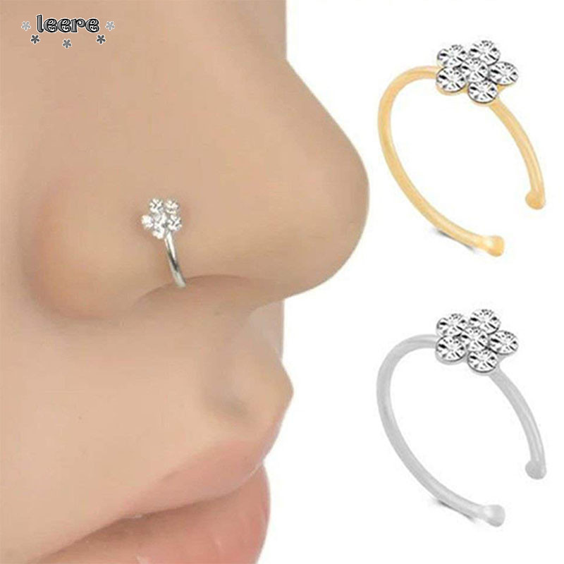 COD Cincin hidung palsu tipe C bunga plum  cincin hidung tindik baja tahan karat -Le