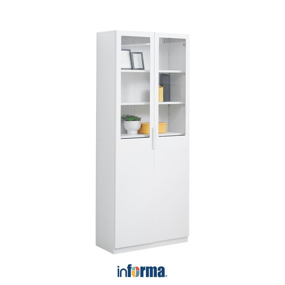 Informa Gion Lemari Arsip Kantor Metal Pintu Kaca Half - Putih File Cabinet Lemari Besi Dokumen Arsi
