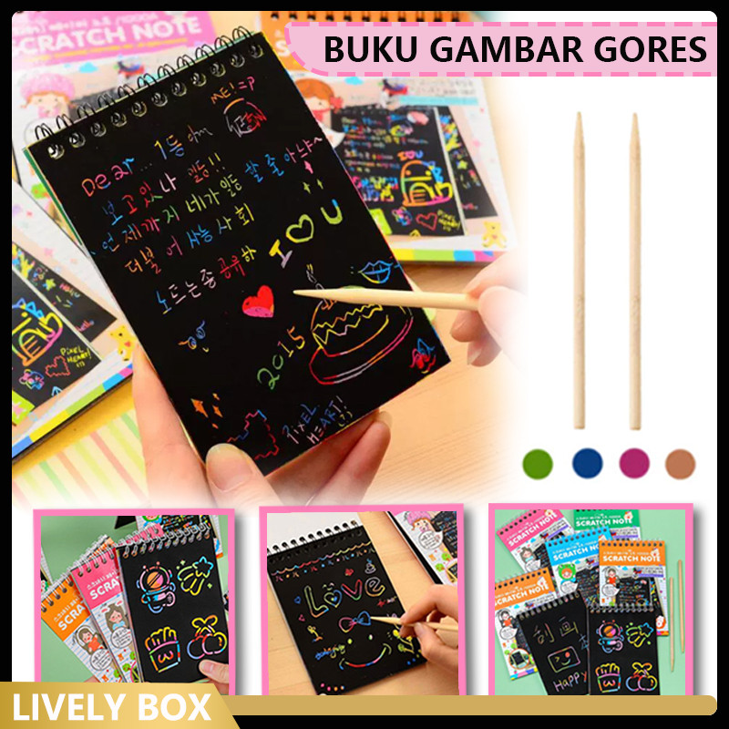 

Anak Scratch Note Mini Buku Gambar Tulis Gores Ajaib Grafiti Paper Rainbow Colourfull