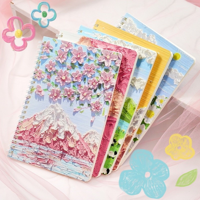 

60 Sheets A5 Oil Painting Notepads Coil Lined Notebook Cute Cartoon Weekly Planner Writing Notebook School Stationery Supplies
