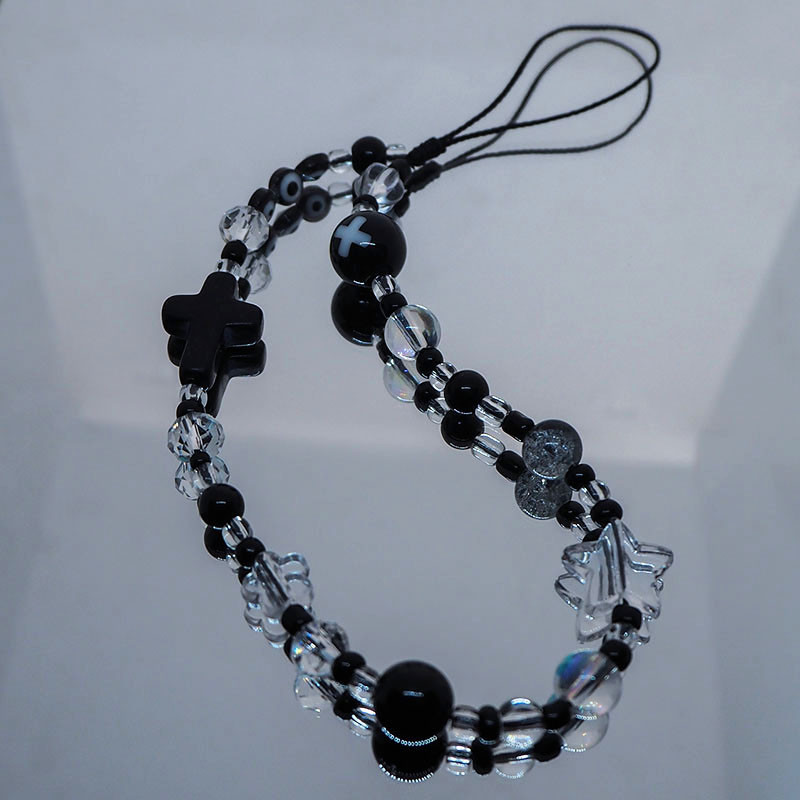 

Black Cross Beaded Phone Charm Mobile Phone Chain Women Girls Acrylic Transparent Star Cellphone Lanyard Telephone Strap Jewelry