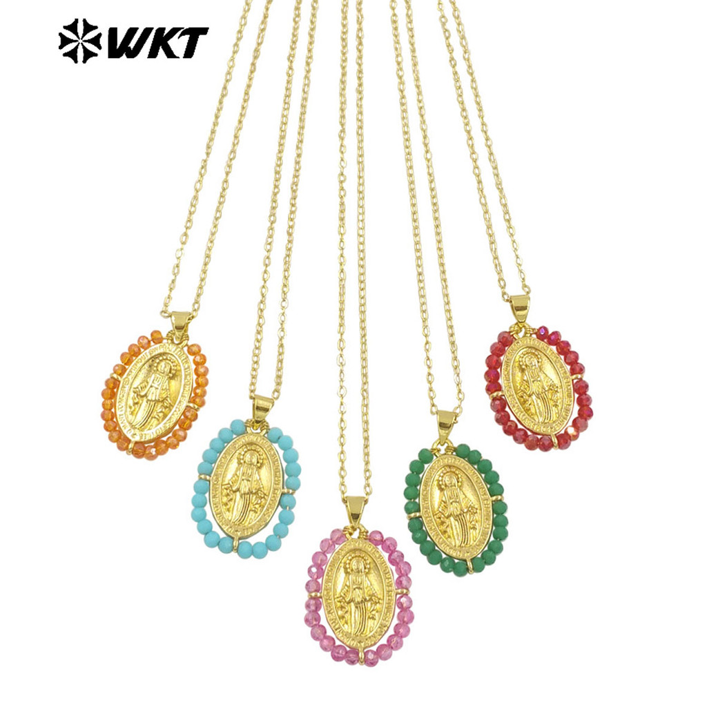 WT-MN985 WKT New Hot Design Christian Metal Carved With Colorful Crystal Beads Wire Wrapped Religiou