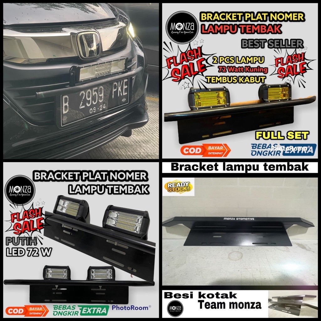 Braket Tatakan plat nomer mobil lampu tembak offroad + lampu