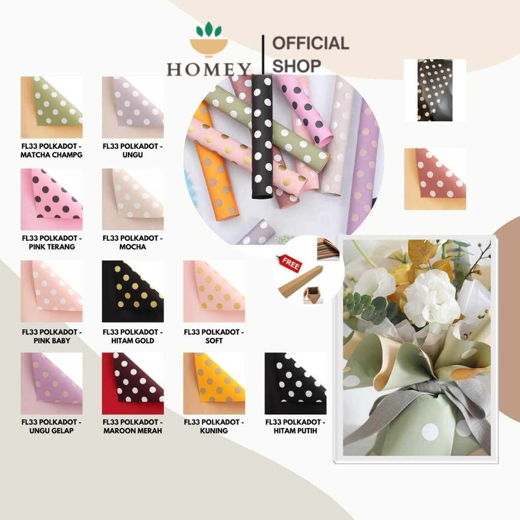 

HOMEY - (5 LEMBAR) - FL33 POLKADOT Kertas Bunga Paper Buket Motif Polkadot Bulat Kado Florist Cellophane