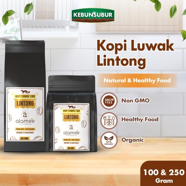

ALAMEE Kopi Luwak Liar Arabica Lintong Ground Coffee Bubuk Halus Medium Dark Roast Tanpa Gula 250gr kebunsubur