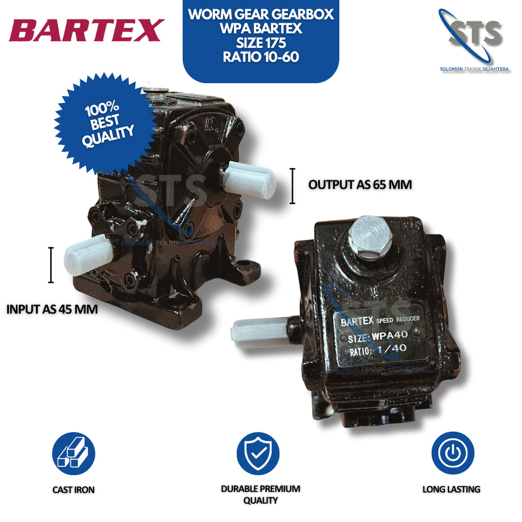 STS | BARTEX Gearbox WPA Size 175 Ratio 10-60 Worm Gear Speed Reducer Gear Box