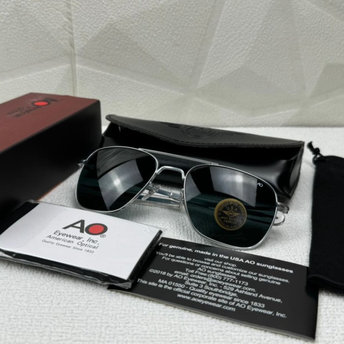 Kacamata Pilot American Optical Size 57 Silver Black original