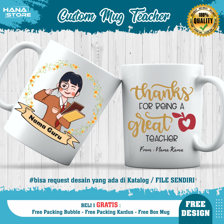 Mug Custom Tema Guru / Kado Guru / Hadiah Guru / Souvenir Untuk Guru Mug Custom / Mug Hadiah Guru
