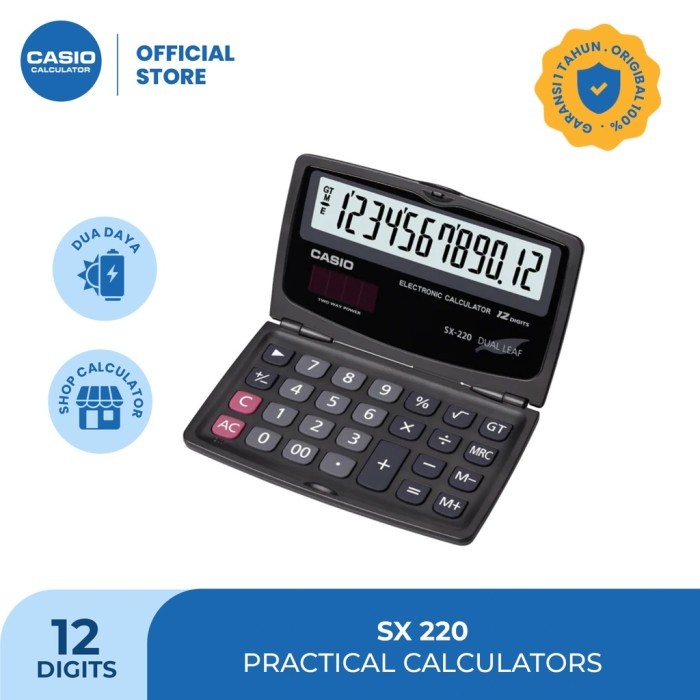 

KALKULATOR LIPAT DUAL LEAF CASIO SX-220 ORIGINAL / CALCULATOR BERGARANSI 12 DIGIT