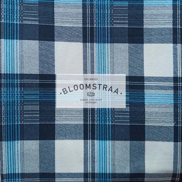 Bahan Baby Canvas Tartan Biru Kain Kanvas Baby Fabric kotak plaid 0,5m